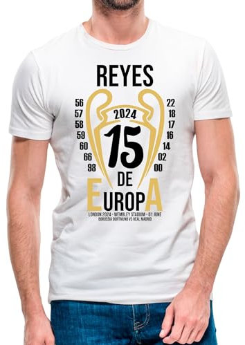 Camiseta de Manga Corta del Madrid - Reyes de Europa - Campeones de la Champions (11- Camiseta Talla S)(Blanca Manga Corta)