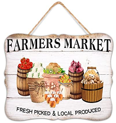 NABRAND Farmers Market Tischdekoration Schilder Used-Look Holzschilder Country Fresh Picked Local Produce Wall Art Holzschild Heimdekoration für Wohnzimmer Cottage 20,3 x 25,4 cm