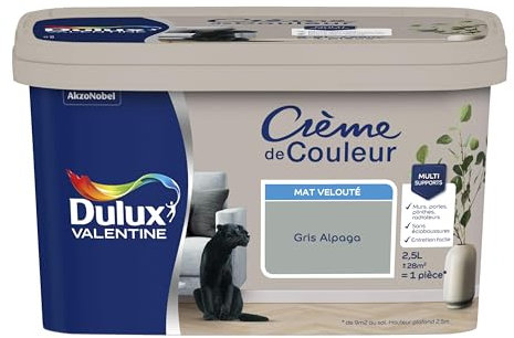 Dulux Valentine Crème de Couleur - Peinture multi-supports intérieure - Mat Gris Alpaga 2,5 L