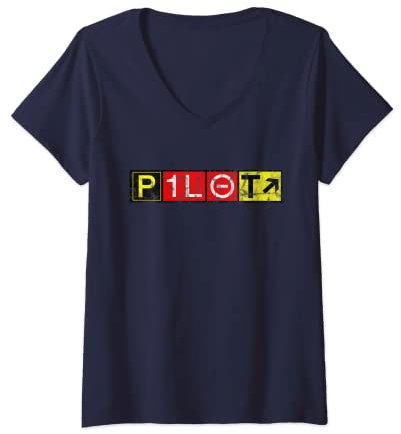 Damen Pilot T-Shirt Runway Schild T-Shirt mit V-Ausschnitt
