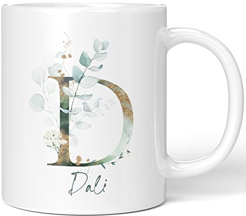 JUNIWORDS Tasse, Dali, Name Anfangsbuchstabe Initial Alphabet Floral Buchstabe D Monogramm Motiv, Weiß (5441802)