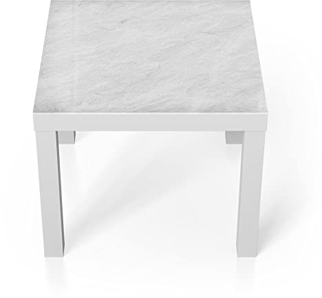 DEQORI Glastisch | weiß klein 55x55 cm | Motiv Reine Schiefersteintextur | ausgefallener Beistelltisch aus Glas | Hochglanz Couchtisch fürs Wohnzimmer | moderner Couch Tisch mit Design