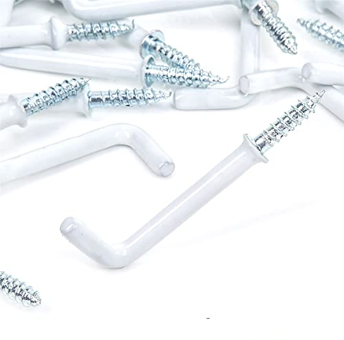 SISI UK Gancho largo blanco de 38 mm con revestimiento de plástico para colgar tazas, forma de L, tornillo en L para colgar fiestas, celebraciones, luces de cuerda, paquete de 25