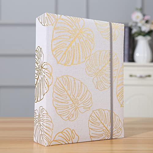 Fotoalbum, 10 x 15 cm, 200 Fotos, Leineneinband, Fotobuch für Familie, Hochzeit, Jahrestag, Baby-Urlaub (200 Fotos (10 x 15 cm), goldene Blätter)