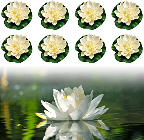 8 Stück Künstliche Seerosen, Schwimmende Blumen, Artificial Lotus, Eva Lotus Flower Teich Wasserlilie, Seerosen Künstlich, Künstliche Lotusblume für Gartenterrasse Pool Aquarium Dekoration
