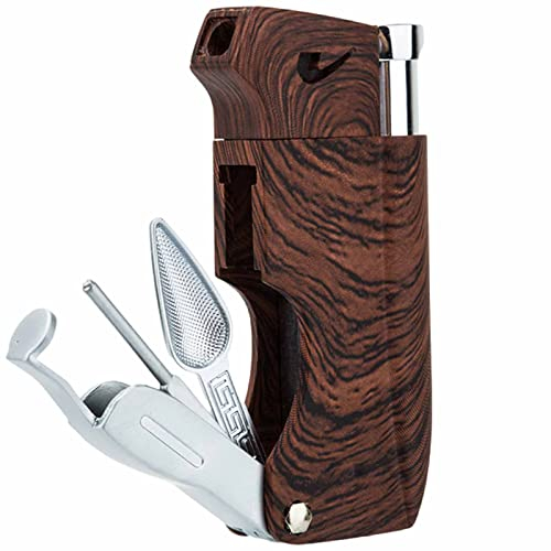 4-in-1-Multifunktions-Tabakfeuerzeug, wiederaufladbar, für Zigaretten, Zigarren, Metallfeuerzeug mit 3 Pfeifenreinigern ohne Butangas,Wood Grain,35 * 15 * 75mm