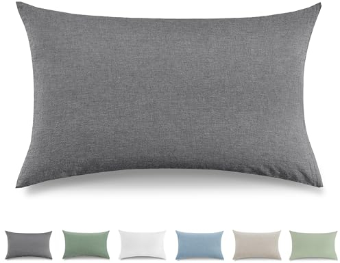 TOCOMOA Kissenbezug 40x70 cm 2er Set - 100% Gewaschene Baumwolle Kissenbezüge Oeko-TEX Zertifiziert, Leinenoptik und Atmungsaktiv Kissenhülle, Dunkelgrau Kopfkissenbezug mit Reißverschluss
