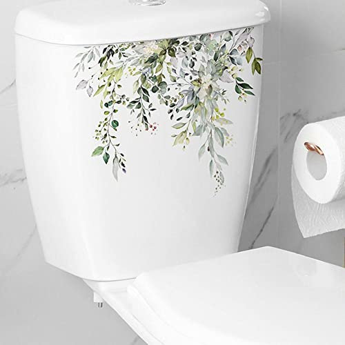 KLiHDSM Calcomanías Autoadhesivas para Tapa de Inodoro Con Diseño Floral y Hojas Verdes - Decoración Impermeable Extraíble