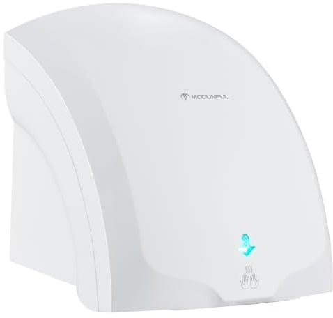 modunful Secamanos Automático Secamanos De Pared Con Luz Piloto, Secado Con Viento Frío Y Caliente, Comercial Clásico Compacto 220V 2000W Blanco