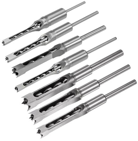 uxcell 7pcs Square Hole Drill Bit for Wood 1/2, 1/4, 3/8, 5/8, 5/16, 9/16, 3/4 Hollow Chisel Mortiser Auger Spur Cutter Tool for Woodworking Carpentry