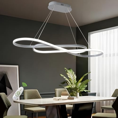 Moderner LED Kronleuchter, Pendelleuchte für Esszimmer, Dimmbar, Kreativer Kronleuchter,Fernbedienung, Farbe/Helligkeit 3000–6000K, Hängelampe für Schlafzimmer, Wohnzimmer, Küche (Silber)