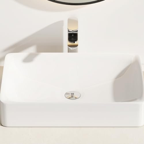 EMKE Waschbecken Aufsatzwaschbecken Handwaschbecken für Badezimmer Gäste WC 60 x 40 x 12 cm, Eckig Waschtisch Klein Waschbecken Bad Keramikwaschbecken Waschplatz Aufsatzbecken Waschschale Weiß