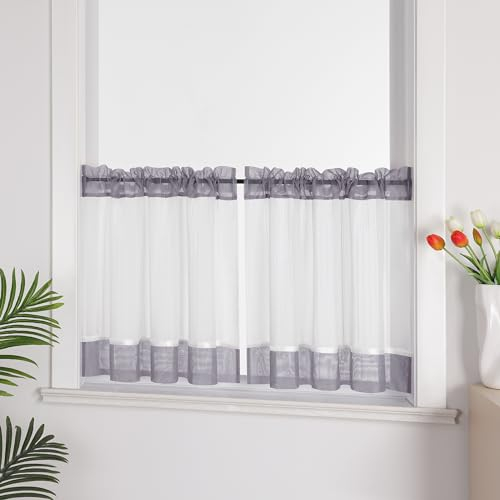 Joyswahl Leinenoptik Scheibengardine im Landhausstil »Jasmin« Cáfe Gardinen Transparent Kurz Küchengardinen Bistrogardinen Wohnzimmer Grau HxB 120x125cm 1 Stück