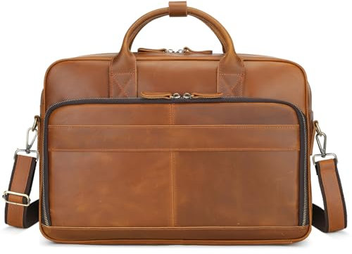 BAIGIO Aktentasche Herren Leder Laptoptasche Arbeitstasche Handtasche Business Umhängetasche 15,6 Zoll Vintage Ledertasche Männer Businesstasche Klassische Messenger Tasche Schultertasche, Braun