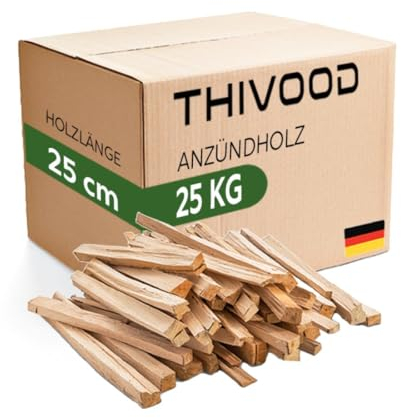 THIVOOD Anzündholz 18 cm - 25 KG Anfeuerholz für zu Hause - trockener Kaminanzünder - ofenfertiges Brennholz aus Kastanie und Zedernholz - Holz für Feuerschale, Pizzaofen, Grill und Kamin