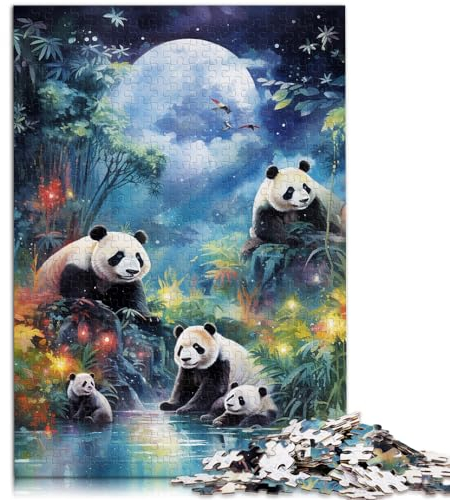 1000-teiliges Puzzle, Panda-Bambusmond, geeignet für Erwachsene, Holzpuzzle, Lernspiel, Herausforderungsspielzeug, Größe: 50 x 75 cm