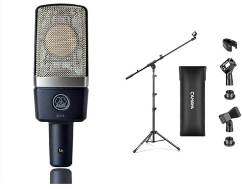AKG C214 - Micrófono de Condensador & CAHAYA Soporte de Micrófono con Brazo con Dos Pinzas para Microfonos Pie de Micrófono Plegable