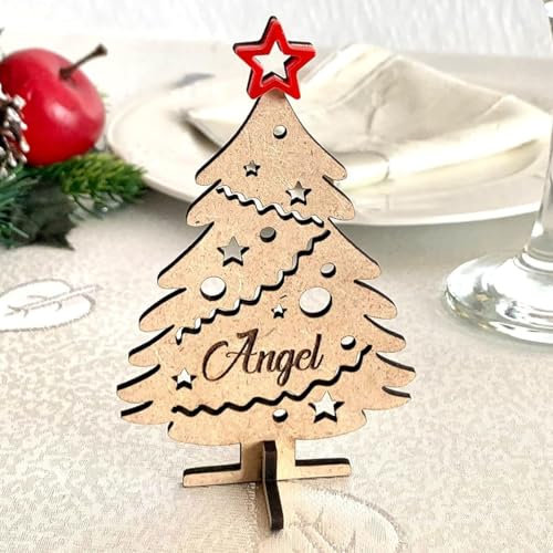 Albero di Natale in legno autonomo personalizzato, Albero di Natale in legno con nome inciso, Decorazione natalizia in legno per tavolo, Albero di Natale in legno per piano di seduta, Natale 2025