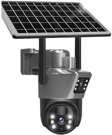 8MP 4K caméra Solaire extérieure 4G SIM caméra de Surveillance sans Fil avec Panneau Solaire Double lentille PTZ IP Cam Protection de sécurité pour la sécurité à Domicile(8MP 4G Cam Add 128G)