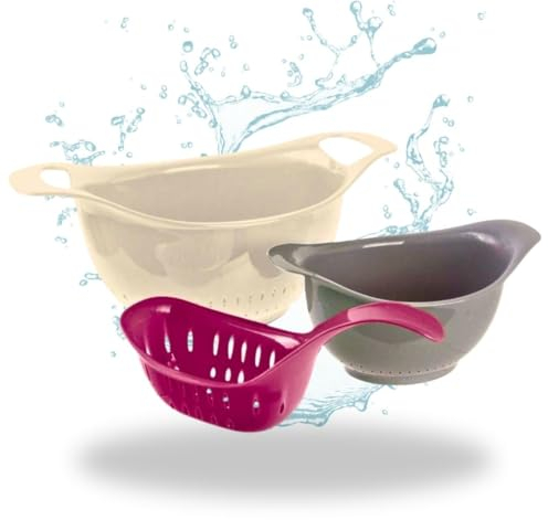 Colador de Cocina, Set de 3 Coladores de plástico | Utensilios de Cocina modernos, con orificios grandes para escurrir verduras y pasta | Accesorios de Cocina