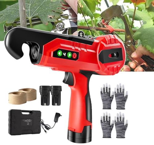 forplubossmmp Máquina Atadora De Plantas Eléctrica, Máquinas Atadoras De Plantas Portátiles, Herramienta para Atar Ramas En El Jardín, Herramienta Eléctrica para Atar Viñas(con 5 Guantes), 2 Baterías