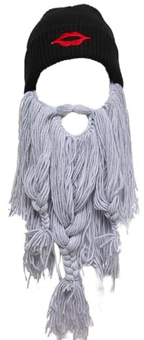 WUODHTW Kreative Barbar-Mütze, lustige Beanie-Mütze, handgefertigt, gestrickt, warm, Wintermütze, Skimaske, Cosplay-Kostüm, Lippen hellgrau, Einheitsgröße