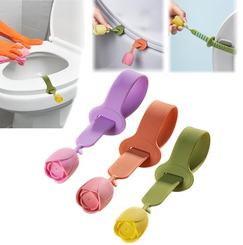 3 Pack Soft Silicone Toilet Seat Lifter, Flower Toilet Lid Lifter, Rose Toilet Lid Handle Lavatory Cover Lifter, Touch Free Toilet Lift Tools for Bathroom Home Office Hotel Travel Accessory (3 Pcs)