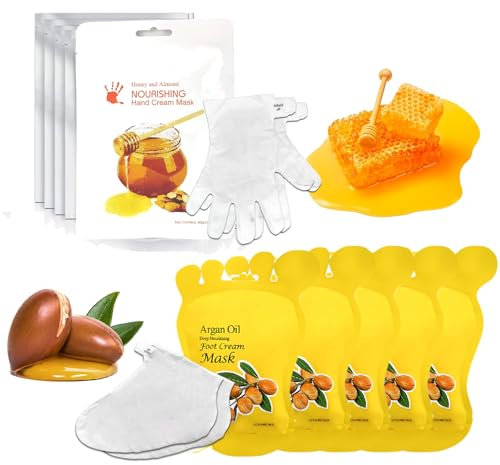 Maschera per i piedi, confezione da 10 pezzi, idratante, idratante, per la cura della pelle, 5 paia di guanti e 5 paia di calzini, maschere per peeling intensivo, maschere riparatrici per donne e