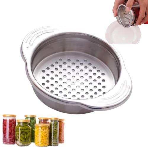 Stainless Steel Food Can Strainer Sieve Tuna Press Lid Oil Drainer Remover, Can Colander Press Lid Oil Drainer Remover for Daily Tuna, Can Lid Strainer for Vegetables, Beans and More
