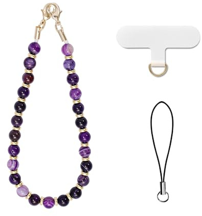 AOKSUNOVA Chaîne de téléphone portable - Pendentif pour téléphone portable - Perles - Bijou de téléphone portable court - Violet