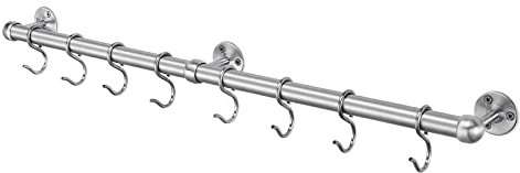 ROTHLEY Stainless Steel Hanging Pot Rack Hanger: 23.7 Inch Pot and Pan Hanger Wall Mounted Hanging Pot Bar Rack Heavy Duty Pot Hangers Kitchen Rail with 8 S Hooks (Brushed)