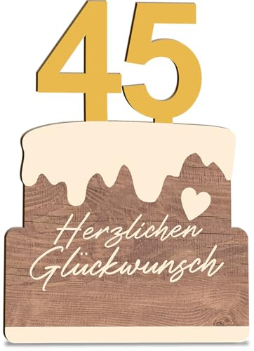 45 Geburtstag Karte Torte Bday Holzkarte - Geburtstagskarte mit Umschlag - Schöne Geburtstagskarte, Einladungskarten 45 Geburtstag, 45. Geburtstag Karte, Karte zum 45. Geburtstag, Geburtstagskarte 45