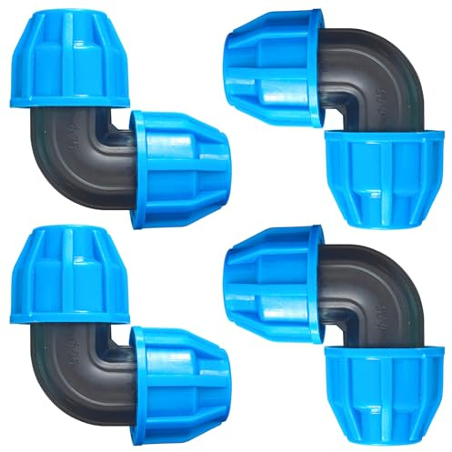 HIGA-JKL 4 Stück 25mm PE Rohr Verschraubung Winkel, PE Rohr Verschraubung Winkel 90° PN1.6 Kunststoff PP Kupplung Blau für PP Kupplung für Innen- und Außeninstallationen