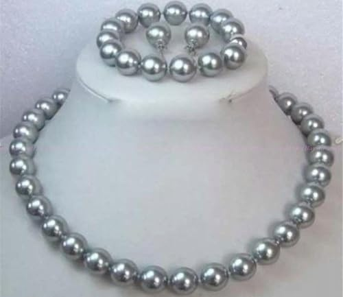Mode 10 mm graue Südseeschalen -Perlenkette Armband Ohrringe Set Set