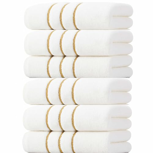 Luxus Handtuch Set 6-teilig 35x75 cm weiß - Weiche Handtücher mit goldenen Streifen - Farbecht & saugfähig - Modernes Design für Bad, Spa & Gästezimmer - Waschbar & Geschenkidee für Feiertage