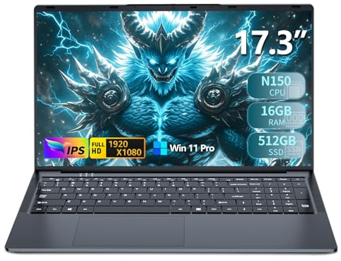 DIAKUOE 17.3 Pollici PC Portatile 16GB RAM 512GB SSD, Win 11 OS Notebook Twin Lake-N150 CPU, Laptop FHD 1920 * 1080, Tastiera Retroilluminata, WiFi5+USB3.0+BT4.2+Webcam+Mini-HDMI+6000mAh Battery