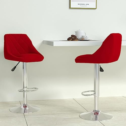 Yunovire Barhocker 2 STK. Weinrot Samt, Höhenverstellbar mit Rückenlehne, Drehbar, Fußstütze, für Küche, Esszimmer, Bar, Modernes Design, Island Theke