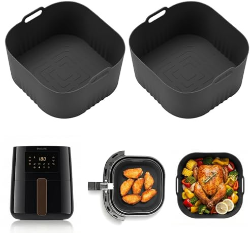 2 Stück Silikonform Heißluftfritteuse zubehör, Wiederverwendbare Airfryer zubehör Einsatz, Air Fryer Accessories, Silikon Backform für Heißluftfritteuse Zubehör 4,1L(HD9200, HD9252, HD9255)