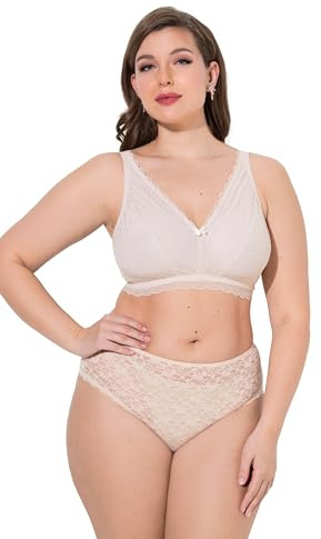 Ulla Popken Damen Truyou Bralette, Bügellos, Spitze, Meshfutter BH (1er Pack)