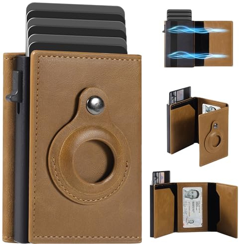 DASKING Portafoglio da uomo con blocco RFID, con supporto per Airtag, porta carte di credito in metallo intelligente, con finestra per documenti, clip per soldi, chiusura magnetica, portafoglio