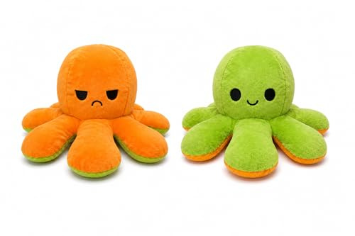 Generisch Doudou pieuvre réversible 17x12 cm – Peluche pieuvre avec deux émotions, doudou en tissu doux – Cadeau pour enfants (Rose, Vert)