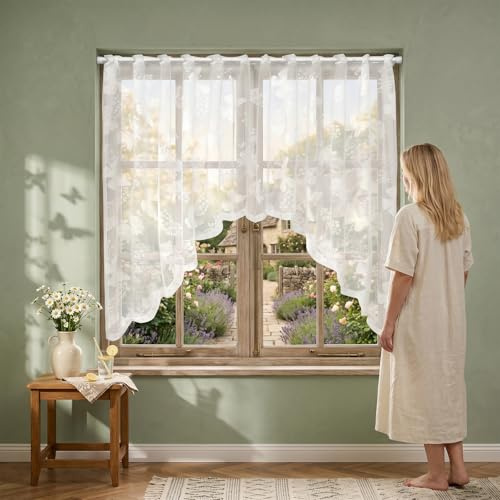 2 Stk Scheibengardinen Landhausstil 150x100cm Bistrogardine Küchen Gardinen | Küchengardinen Lichtblockierung Kurzgardinen Retro Transparentgardine Cafés Halbe Gardinen Fenster für Schlafzimmer Café