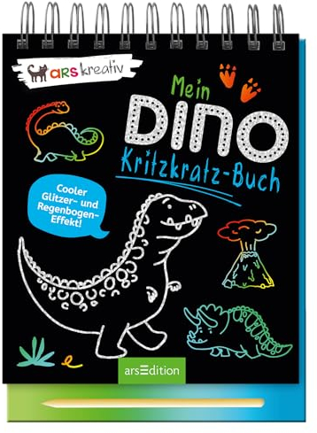 Mein Dino-Kritzkratz-Buch: Cooler Glitzer- und Regenbogen-Effekt! | Kreativer Kratzelspaß mit Malideen und Holzstift für Kinder ab 5 Jahren