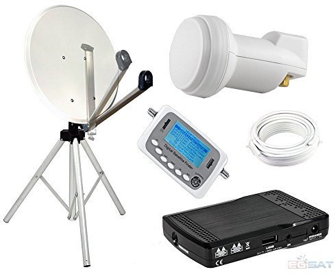 Sistema de satélite para camping, 65 cm, espejo plegable, LNB, trípode, receptor HD, cable satélite