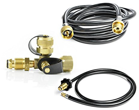 Stanbroil Propan Messing T-Adapter-Set mit 4 Anschlüssen mit 1,5 m und 3,6 m Schlauch für Wohnmobil oder Wohnmobil