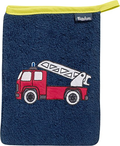 Playshoes Unisex-Kinder 340094 Frottee-Waschhandschuh Feuerwehr, 11-Marine, 15x20 cm