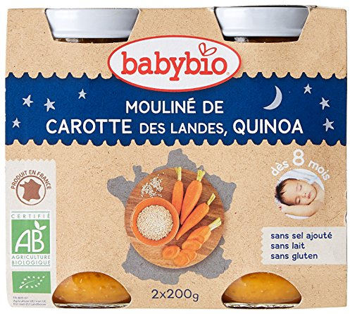 Babybio Petit Pot Bonne Nuit Mouliné de Carotte des Landes/Quinoa 8+ Mois 400 g - Lot de 3