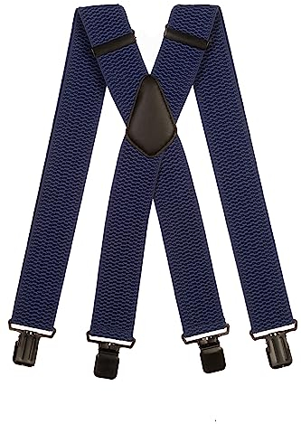 Olata Extra Breite Hosenträger für Herren – 5 cm breit, Robust und Verstellbar mit Stabilen Clips, Ideal für Arbeit und Elegante Outfits. Blau (Schwarz Clips)