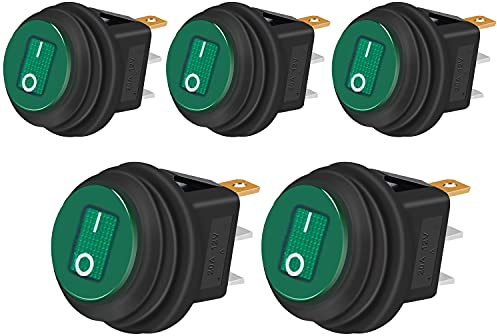 Taiss/5 Stücke kippschalter 12v wasserdicht rundes Wippschalter 20A Grün LED-Licht 3 Pins EIN/AUS Für Autos und Boote KCD1-8-101NW-G