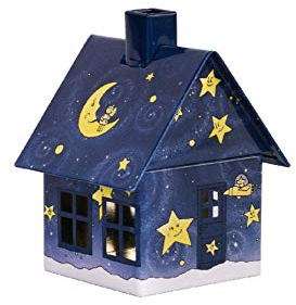 Crottendorfer - Räucherhaus Metall inkl. Räucherkerzenhalter - für Räucherkerzen Gr. M - Maße: 7,2 x 7,8 x 9,8cm - Motiv: Gute Nacht - Made in Germany